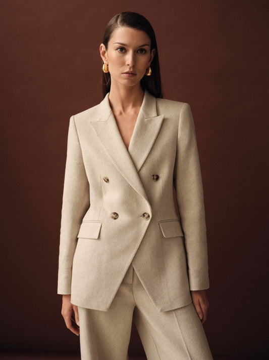 Reiss Best Seller - Linen-Blend Double-Breasted Suit Jacket in Neutral
