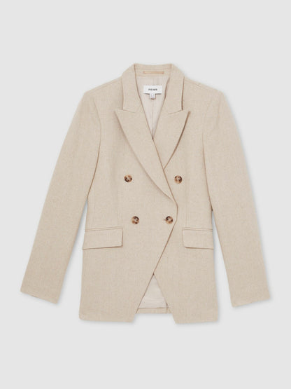 Reiss Best Seller - Linen-Blend Double-Breasted Suit Jacket in Neutral