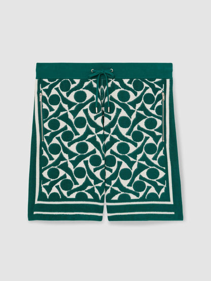 Reiss Value - Abstract-Pattern Towelling Shorts in Green/White