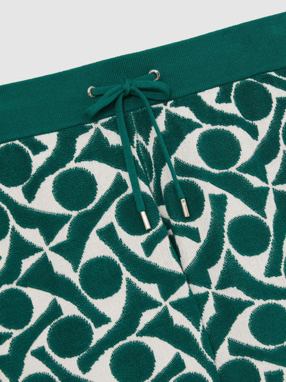 Reiss Value - Abstract-Pattern Towelling Shorts in Green/White