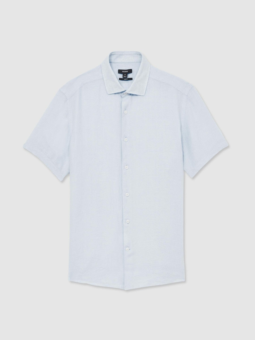 Reiss Slim Fit Linen Button-Through Shirt in Pale Blue