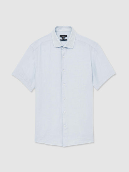 Reiss Slim Fit Linen Button-Through Shirt in Pale Blue