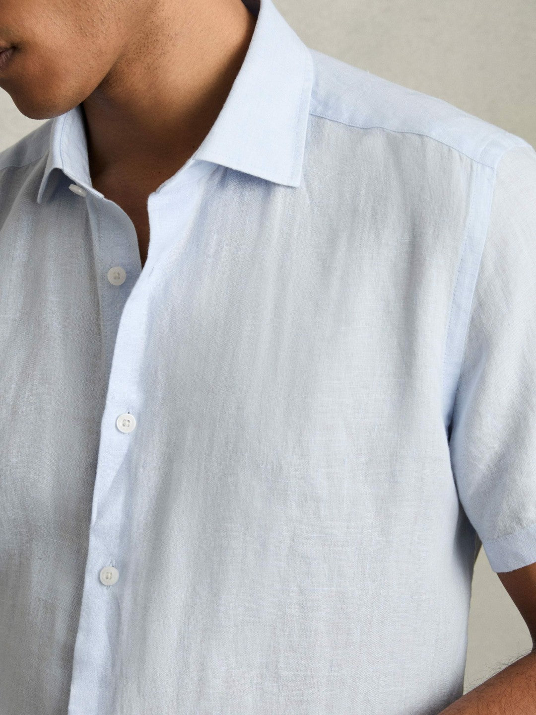 Reiss Slim Fit Linen Button-Through Shirt in Pale Blue