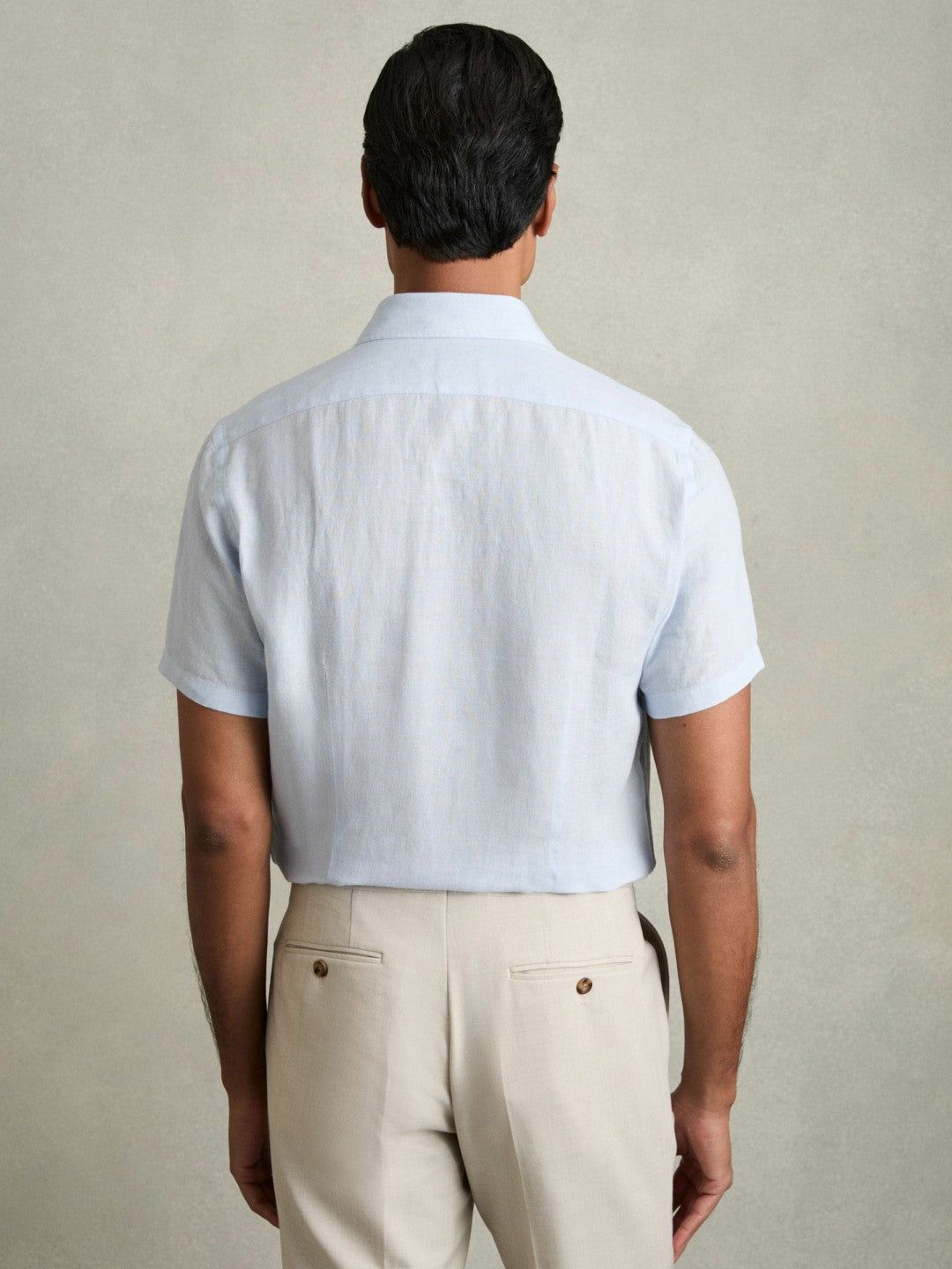 Reiss Slim Fit Linen Button-Through Shirt in Pale Blue