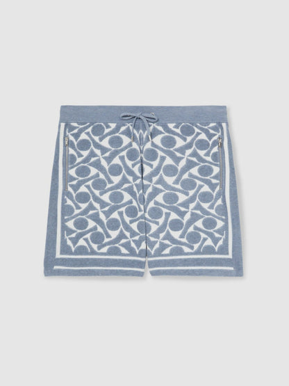 Reiss Featured - Abstract-Pattern Towelling Shorts in Soft Blue/White