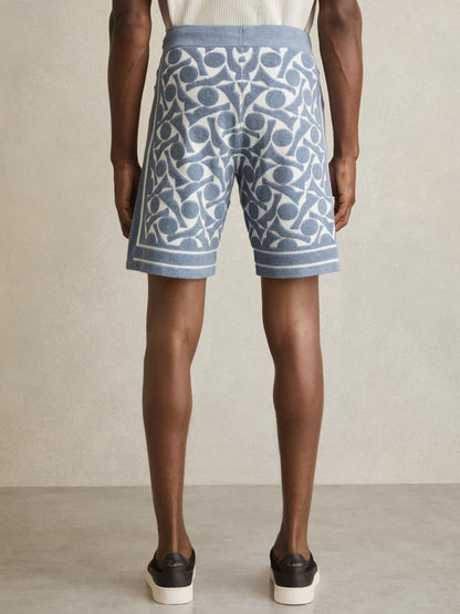 Reiss Featured - Abstract-Pattern Towelling Shorts in Soft Blue/White