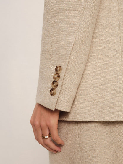 Reiss Petite Linen-Blend Double-Breasted Suit Jacket in Neutral