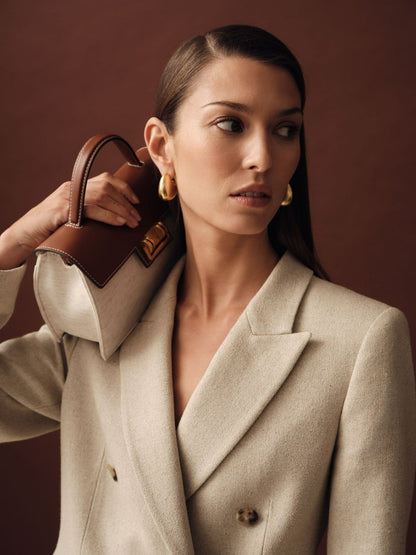 Reiss Petite Linen-Blend Double-Breasted Suit Jacket in Neutral