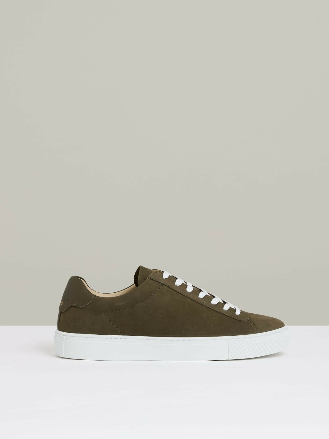 Reiss Affordable - Nubuck-Leather Low-Top Trainers in Olive Green