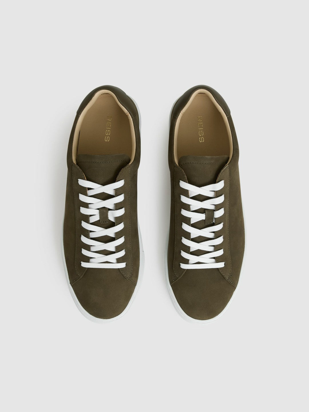 Reiss Affordable - Nubuck-Leather Low-Top Trainers in Olive Green