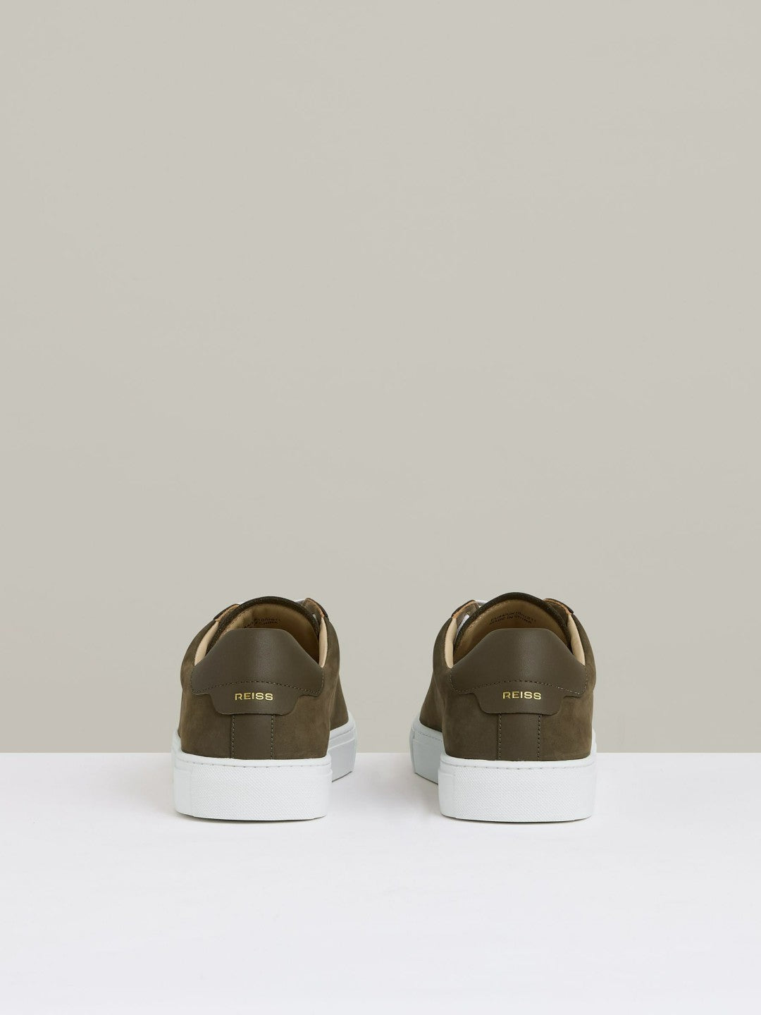 Reiss Affordable - Nubuck-Leather Low-Top Trainers in Olive Green