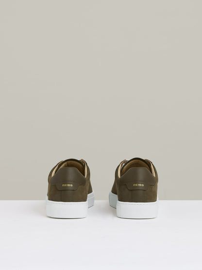 Reiss Affordable - Nubuck-Leather Low-Top Trainers in Olive Green