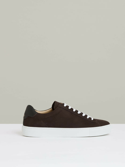 Reiss Popular Choice - Nubuck-Leather Low-Top Trainers in Dark Chocolate Brown