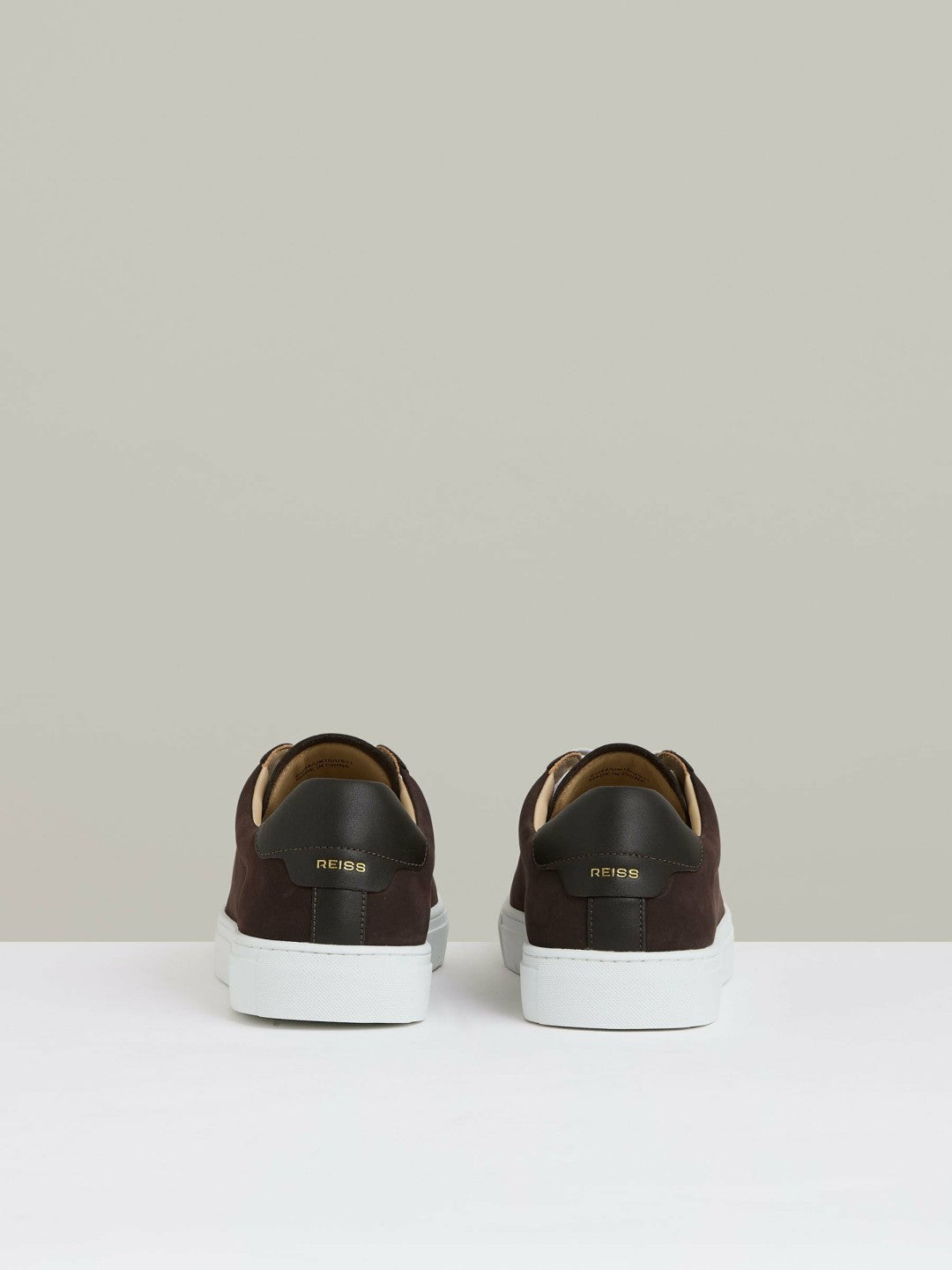 Reiss Popular Choice - Nubuck-Leather Low-Top Trainers in Dark Chocolate Brown