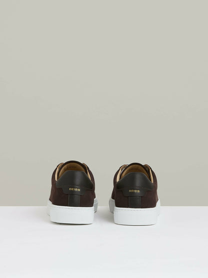 Reiss Popular Choice - Nubuck-Leather Low-Top Trainers in Dark Chocolate Brown