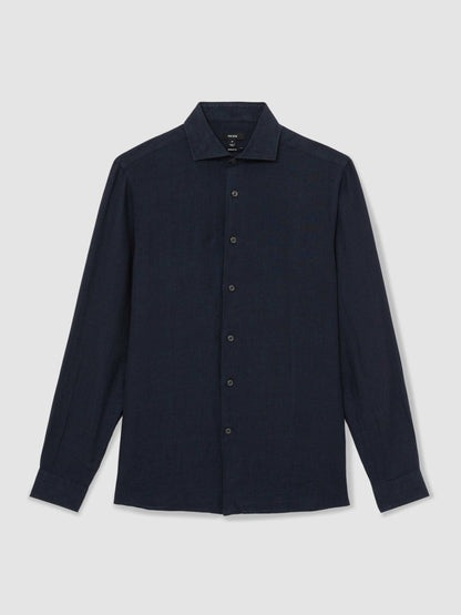 Reiss Value - Linen Button-Through Shirt in Navy