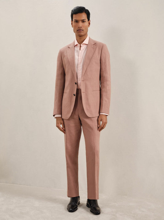 Reiss Savings - Single-Breasted Linen Suit Blazer Slim Fit in Rose Pink
