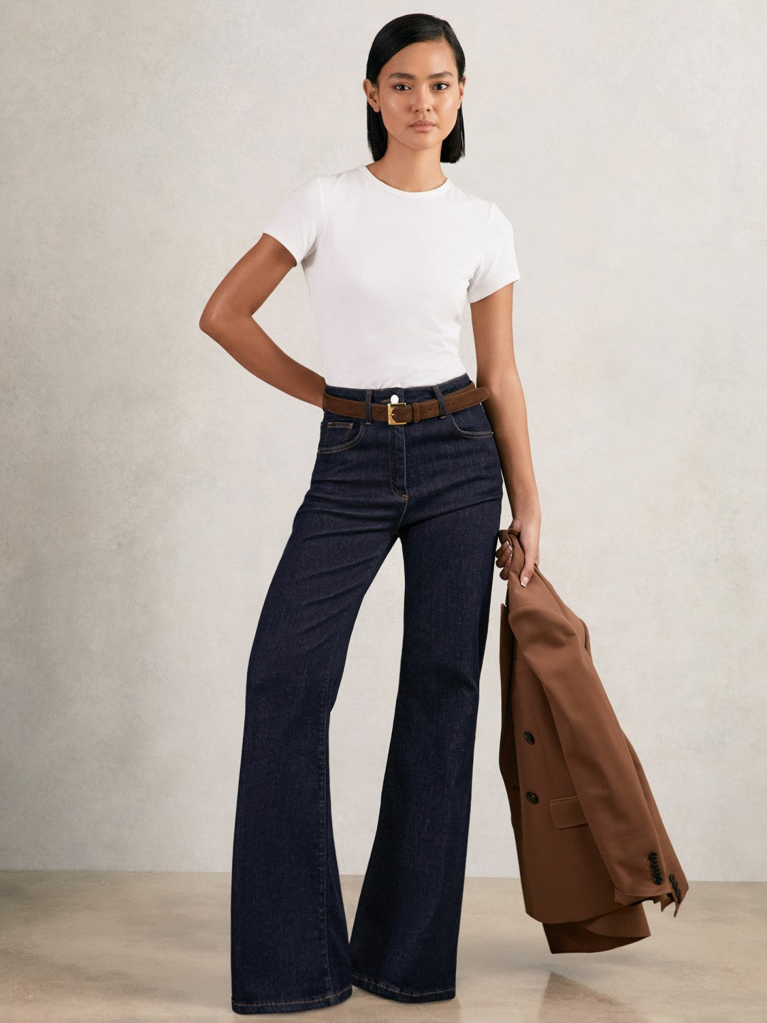 Reiss Petite Mid-Rise Flared Jeans in Dark Blue