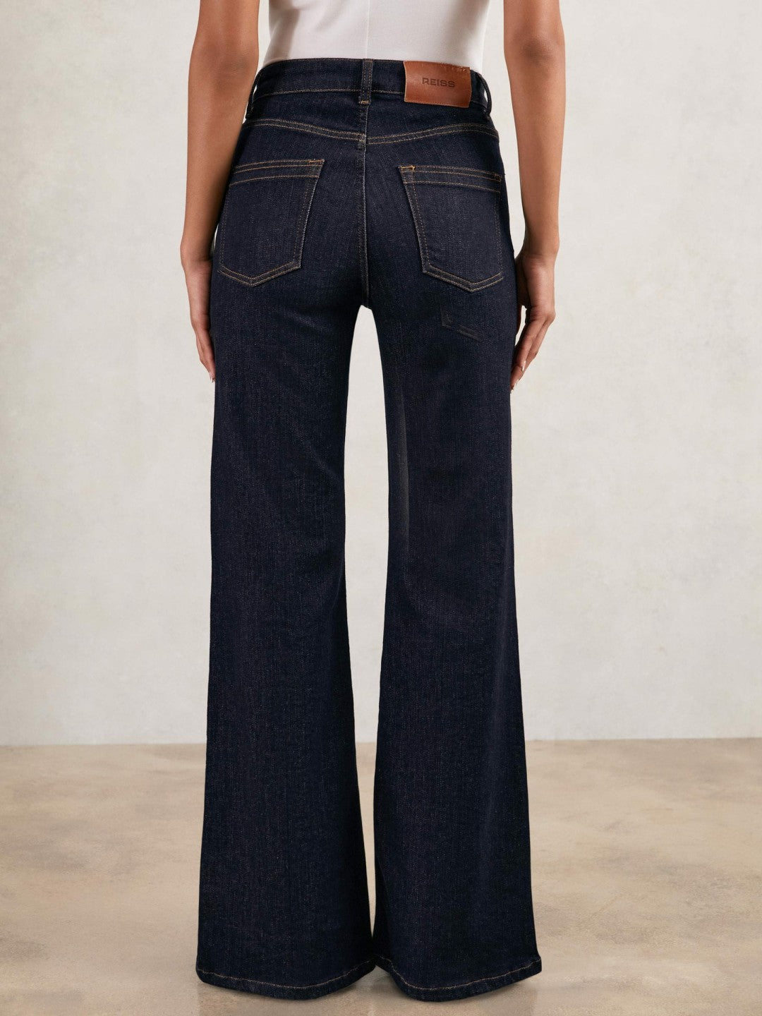 Reiss Petite Mid-Rise Flared Jeans in Dark Blue