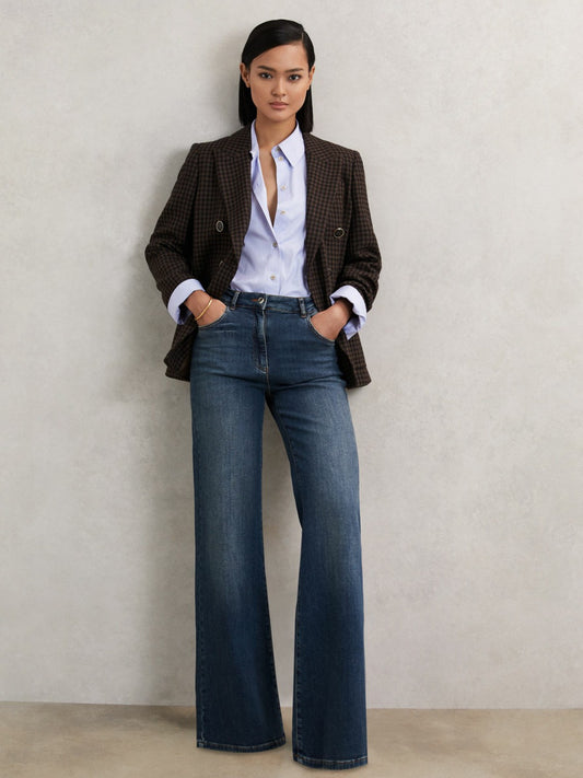 Reiss Featured - Petite Mid-Rise Flared Jeans in Mid Blue