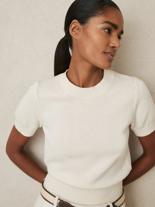 Reiss Cotton And Wool Crew-Neck Top in Ivory