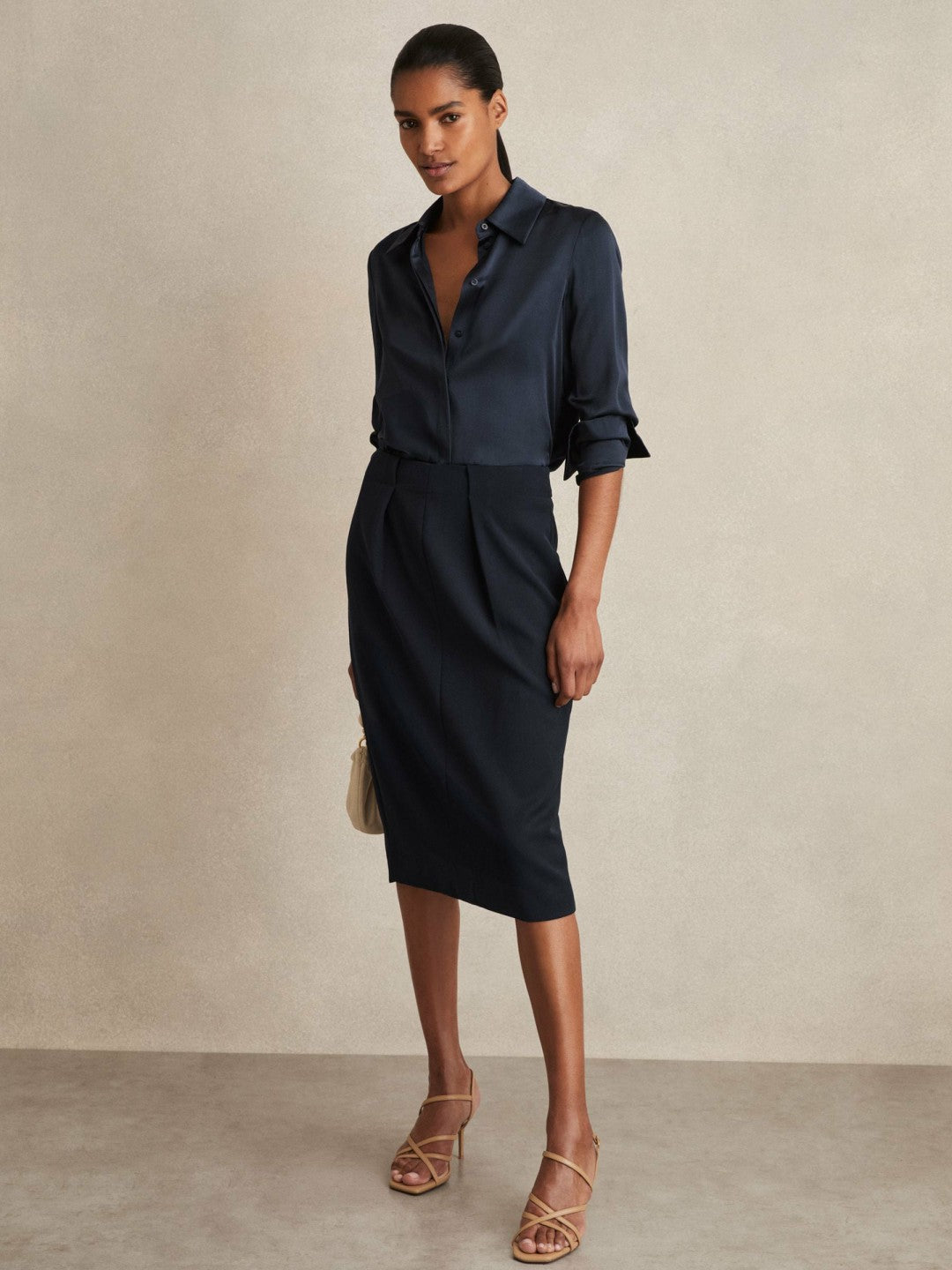Reiss Sale - Tailored Midi Suit Skirt in Navy