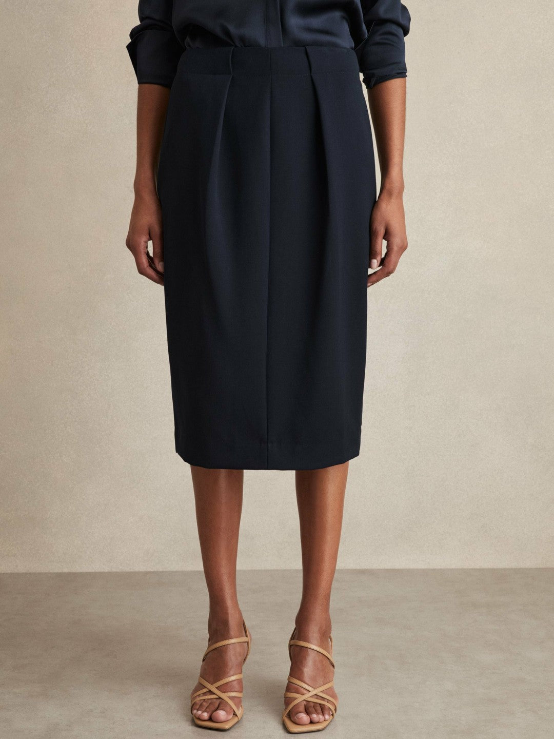 Reiss Sale - Tailored Midi Suit Skirt in Navy