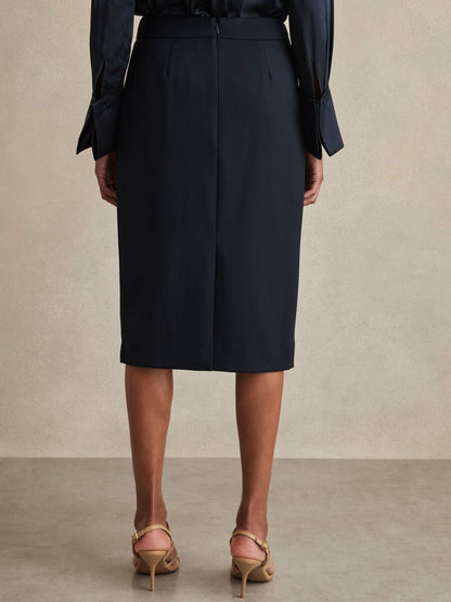 Reiss Sale - Tailored Midi Suit Skirt in Navy