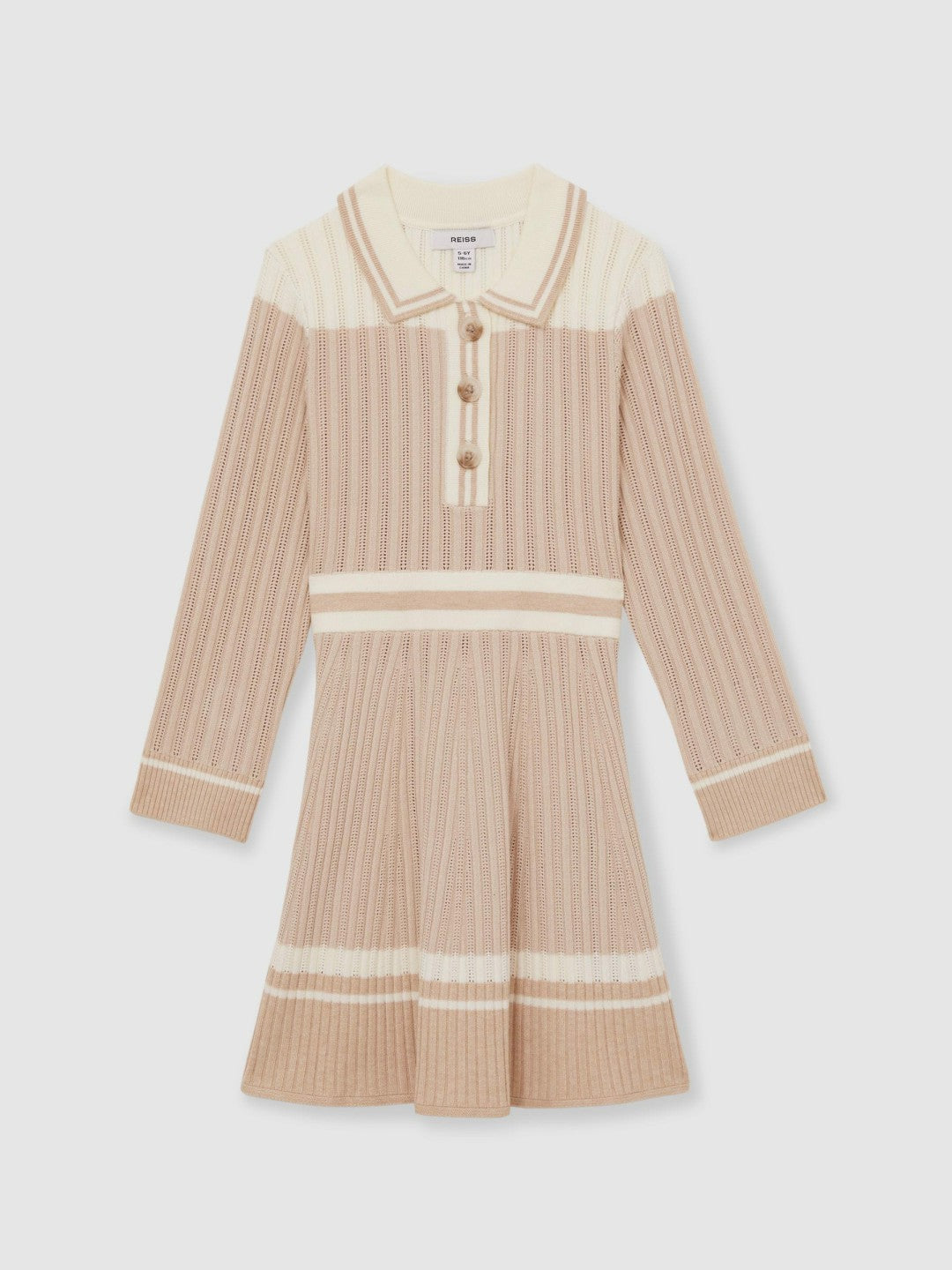 Reiss Best Seller - 4-9 yrs Rib-Knit Pointelle Flared Dress in Pale Pink