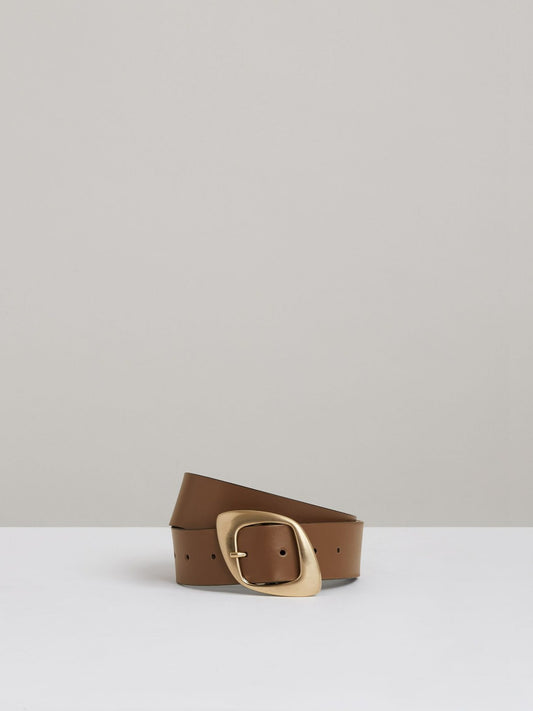 Reiss Value - Leather Curved-Edge Buckle Belt in Taupe