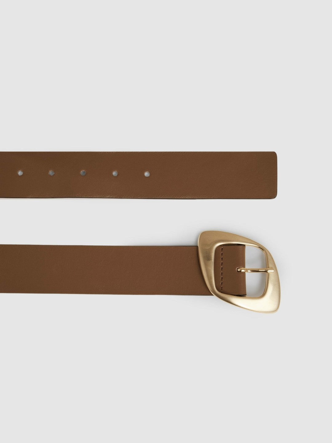 Reiss Value - Leather Curved-Edge Buckle Belt in Taupe