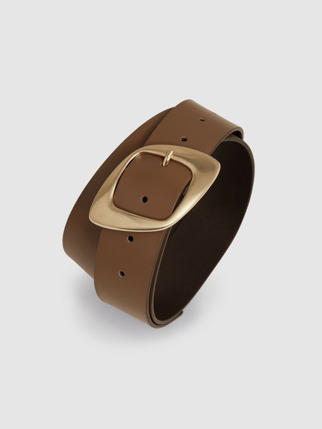 Reiss Value - Leather Curved-Edge Buckle Belt in Taupe