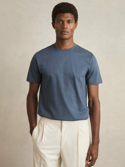 Reiss Value - Mercerised-Cotton Ribbed T-Shirt in Airforce Blue