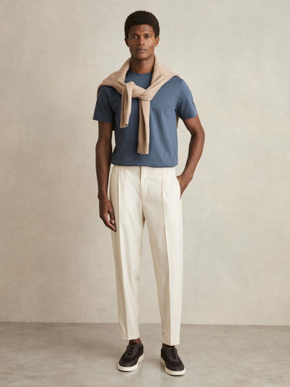 Reiss Value - Mercerised-Cotton Ribbed T-Shirt in Airforce Blue