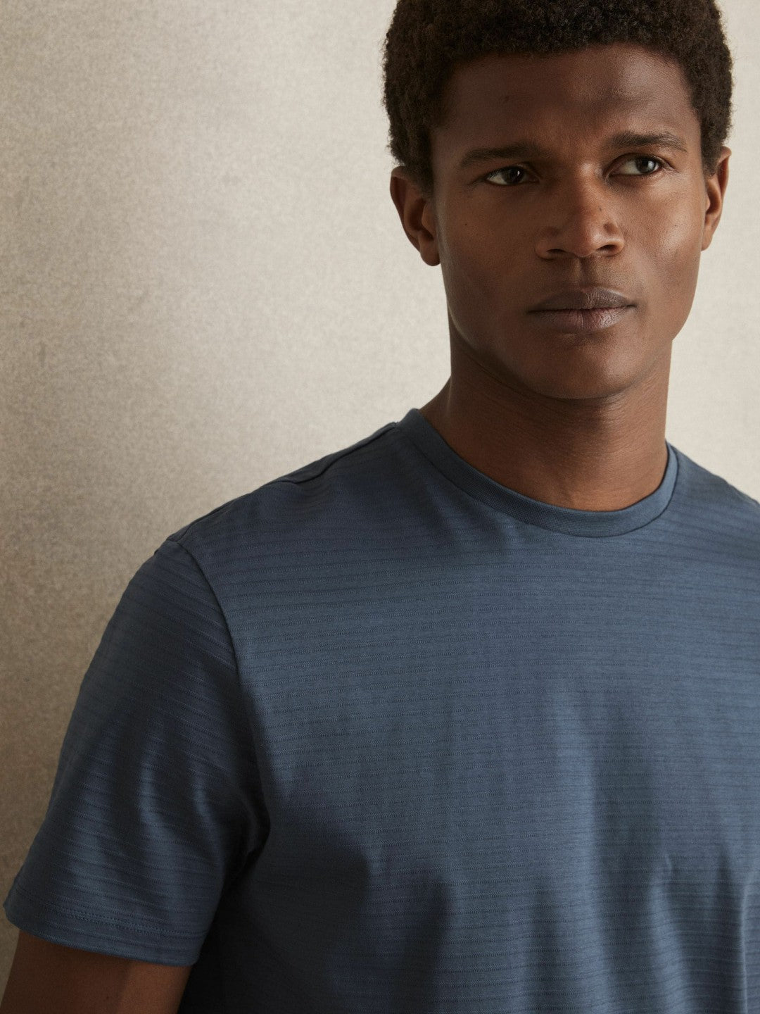 Reiss Value - Mercerised-Cotton Ribbed T-Shirt in Airforce Blue