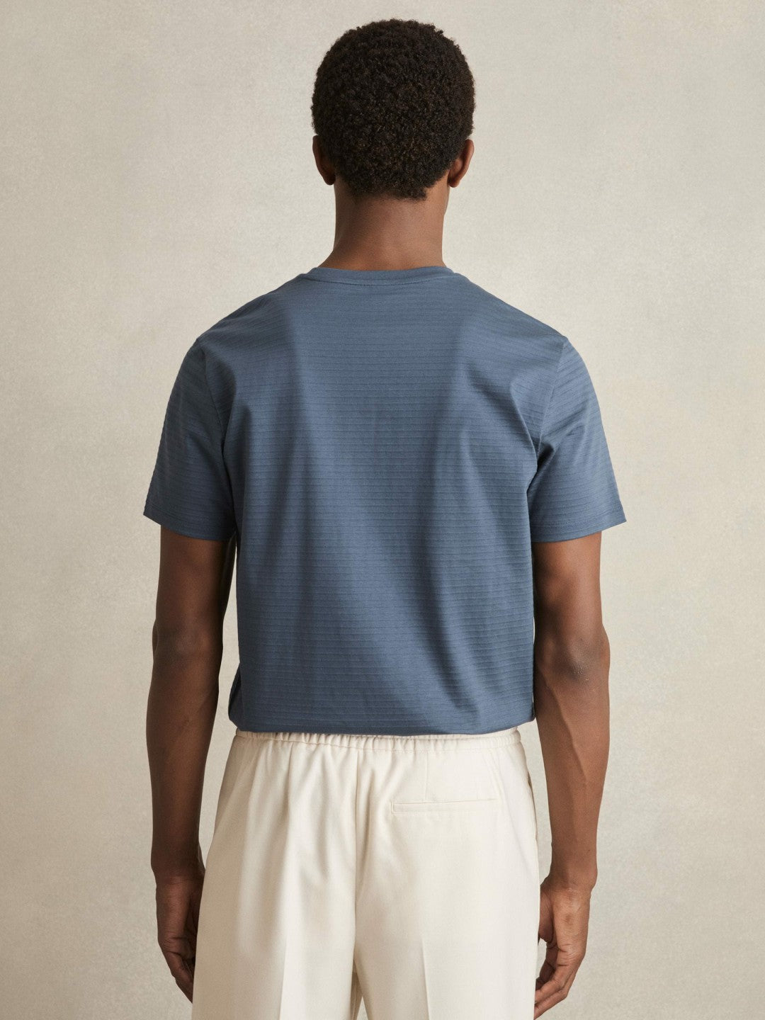 Reiss Value - Mercerised-Cotton Ribbed T-Shirt in Airforce Blue