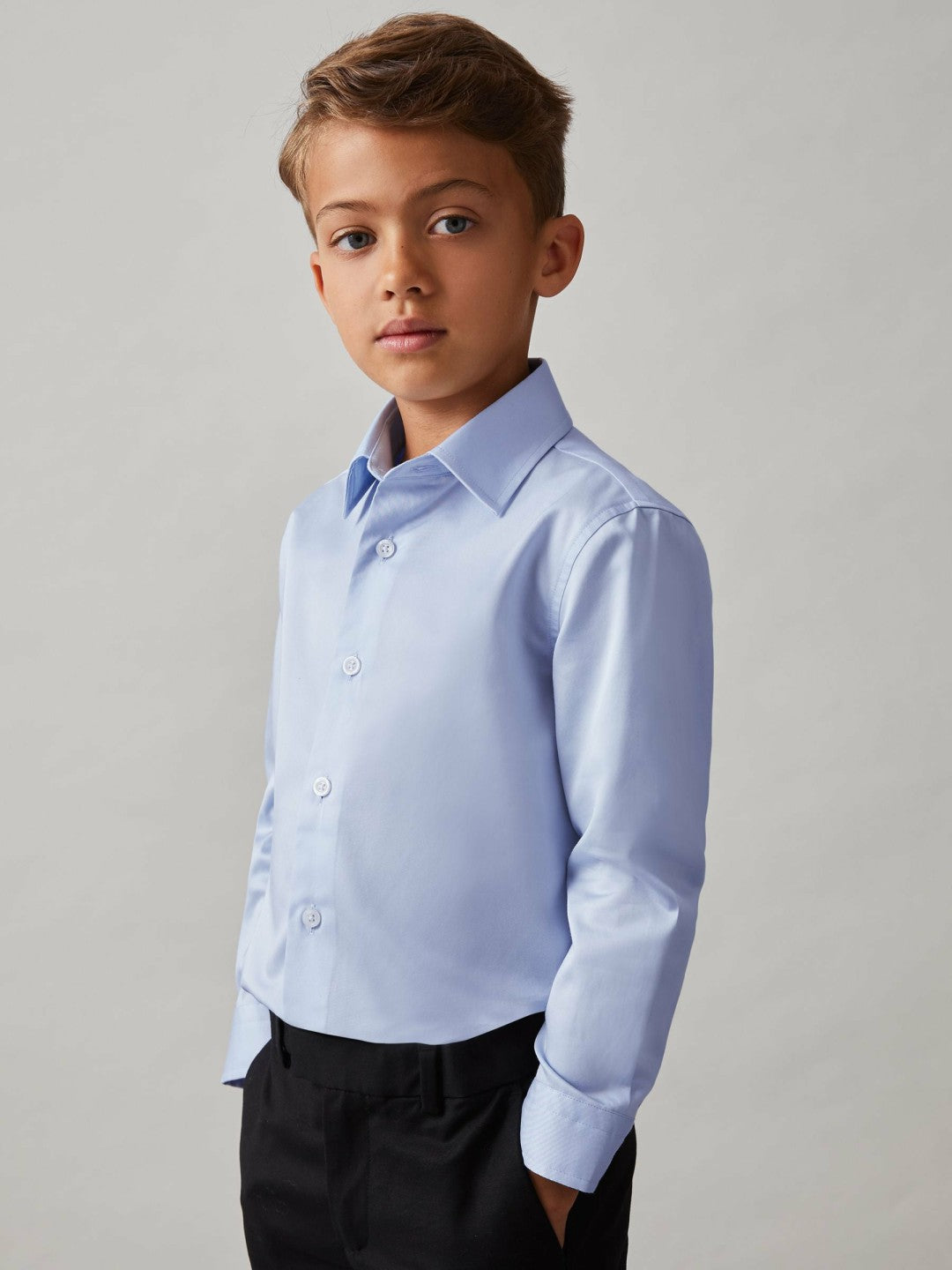 Reiss Featured - 9-13 yrs Slim-Fit Cotton Shirt in Soft Blue