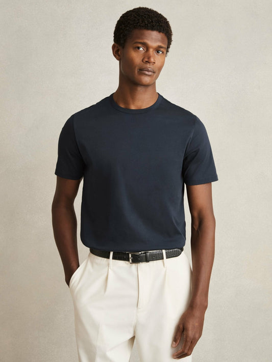 Reiss Offer - Mercerised-Cotton Crew-Neck T-Shirt in Navy