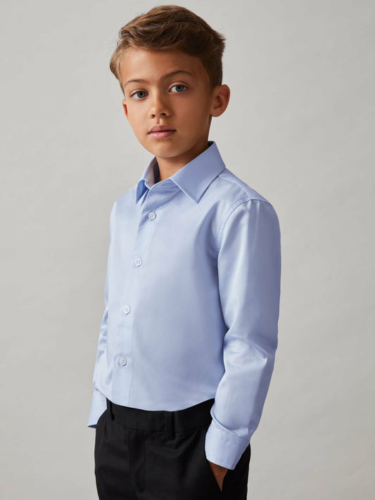 Reiss 3-9 yrs Slim-Fit Cotton Shirt in Soft Blue