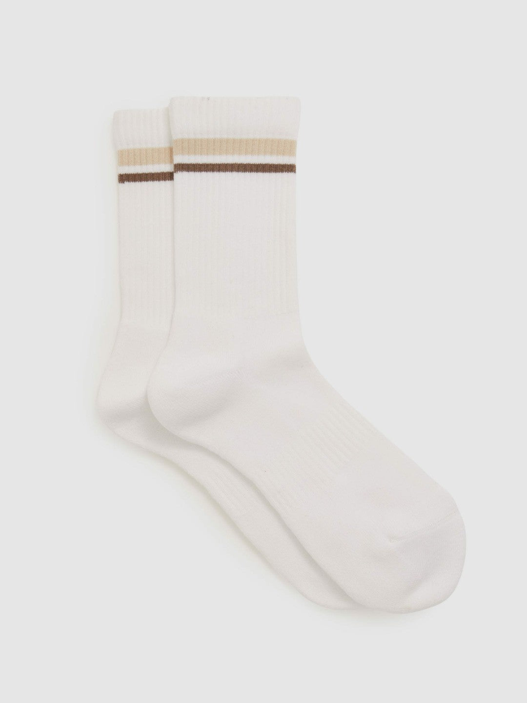 Reiss Popular Choice - Cotton-Blend Striped Crew Socks in White