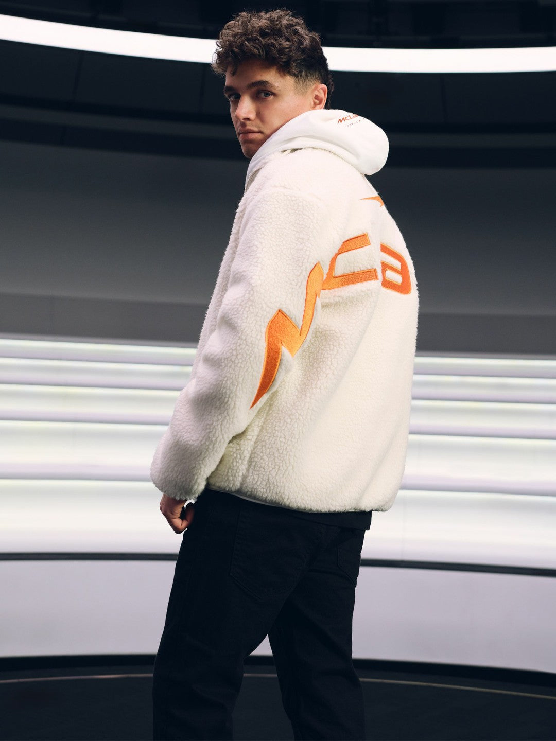 Reiss Value - McLaren F1 Team Embroidered Fleece Jacket Unisex Fit in Off White