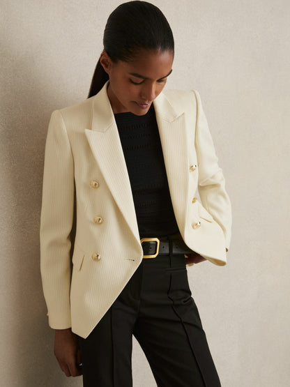 Reiss Value - Tailored Fit Textured Double Breasted Blazer in White
