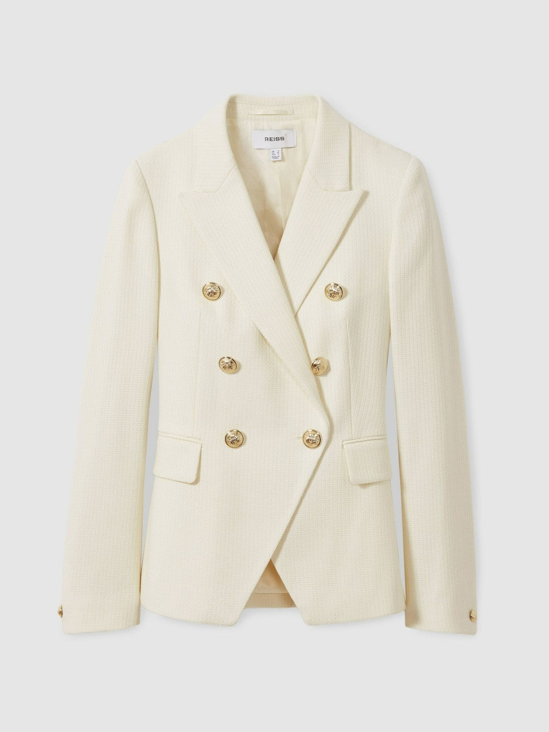 Reiss Value - Tailored Fit Textured Double Breasted Blazer in White