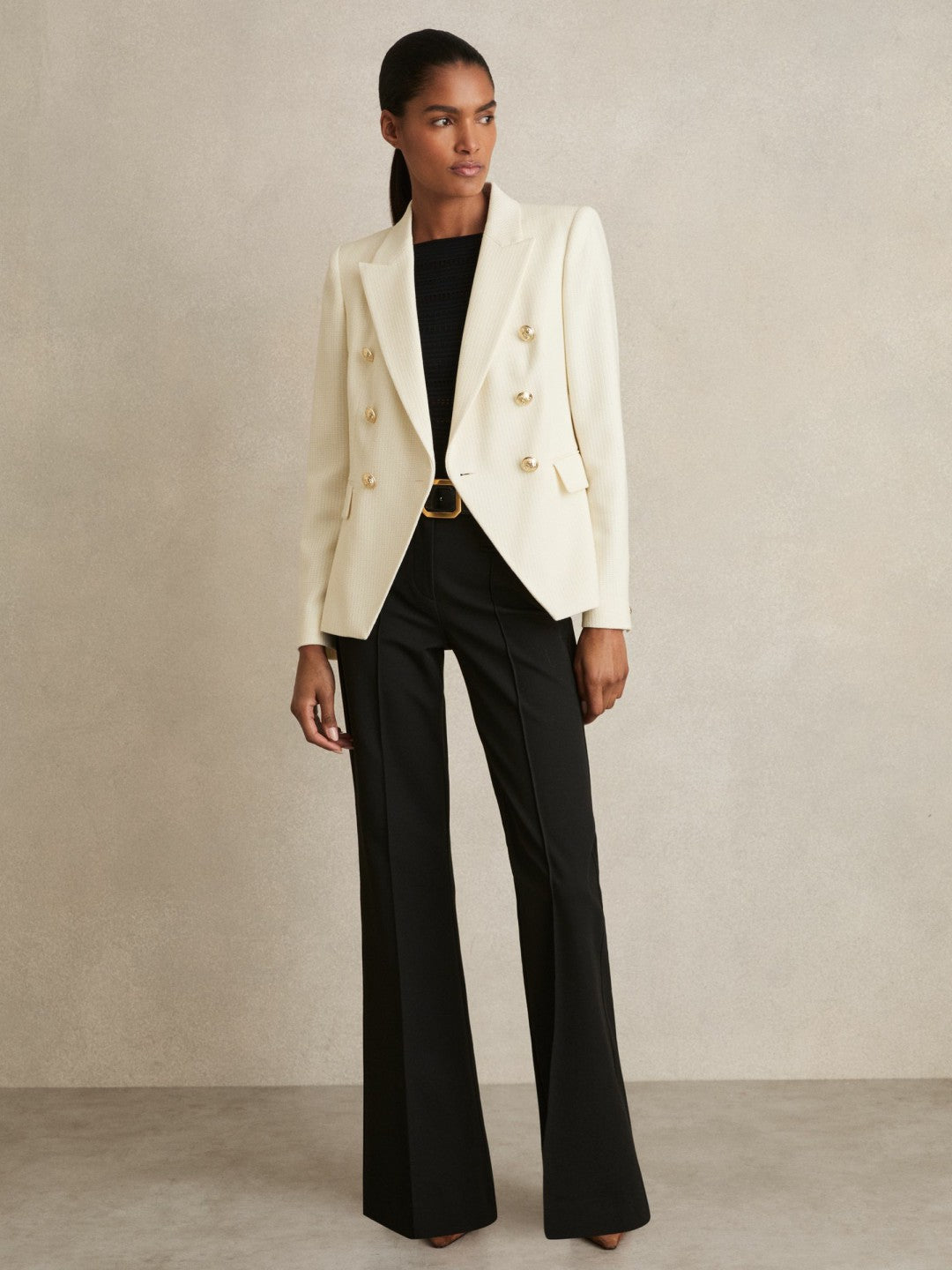 Reiss Value - Tailored Fit Textured Double Breasted Blazer in White