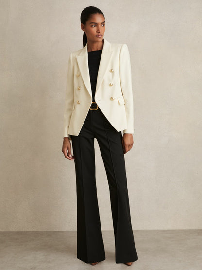 Reiss Value - Tailored Fit Textured Double Breasted Blazer in White