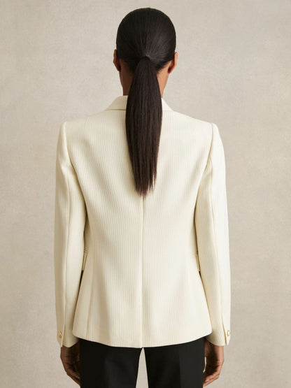 Reiss Value - Tailored Fit Textured Double Breasted Blazer in White