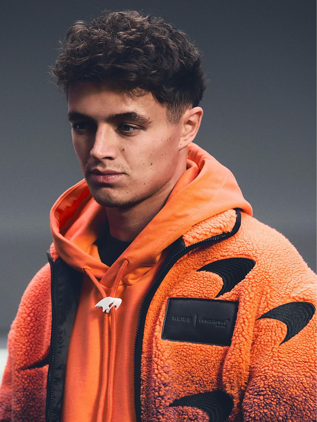 Reiss Deal - Unisex Fit McLaren F1 Team Ombré Fleece Jacket in Papaya Orange/Purple