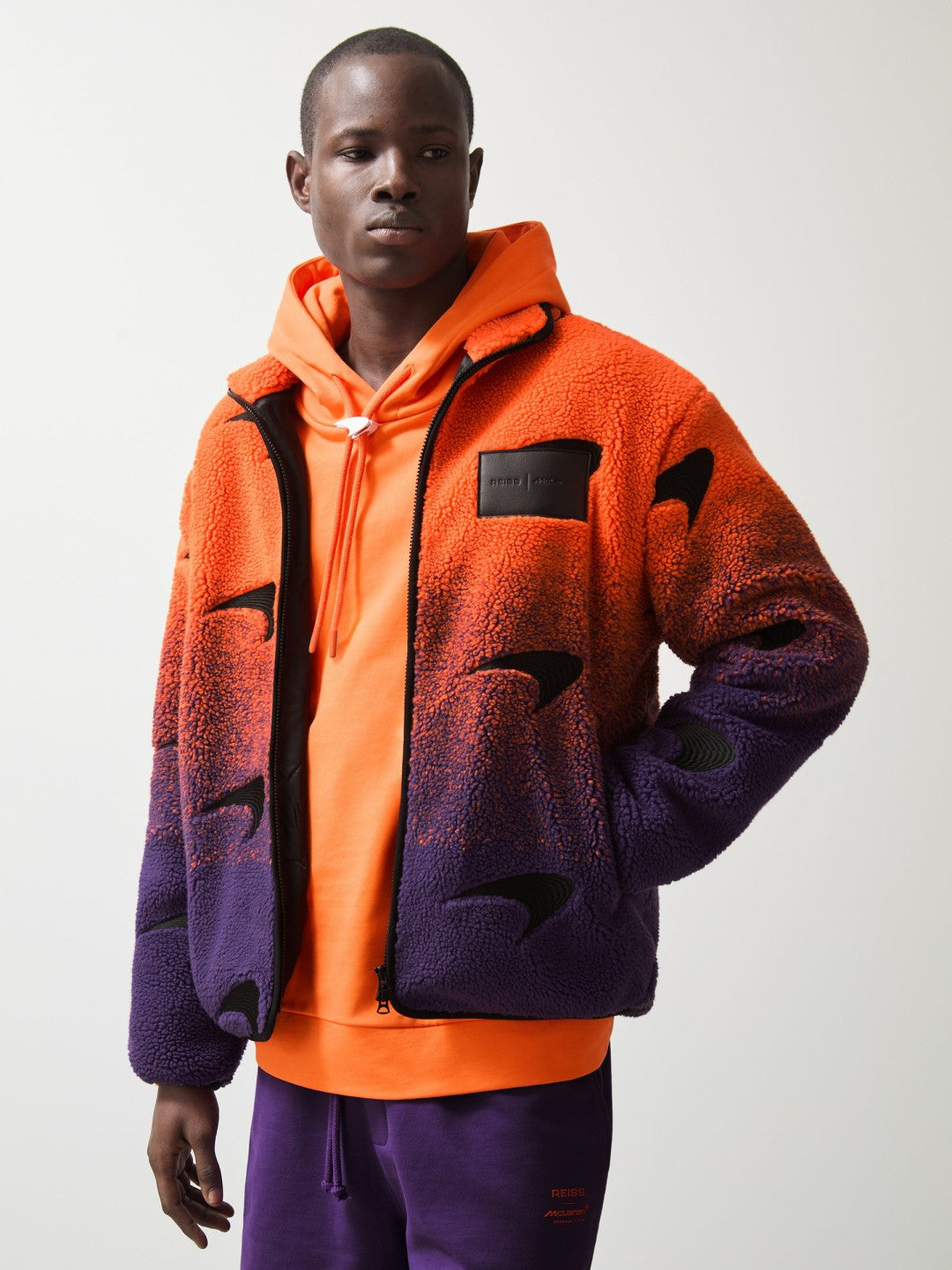 Reiss Deal - Unisex Fit McLaren F1 Team Ombré Fleece Jacket in Papaya Orange/Purple