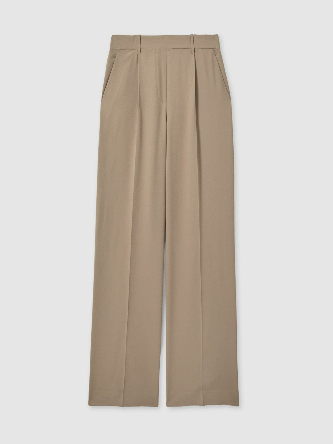 Reiss Petite Elasticated-Waist Wide-Leg Twill Trousers in Mink Neutral