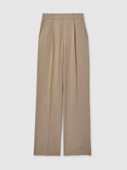Reiss Petite Elasticated-Waist Wide-Leg Twill Trousers in Mink Neutral